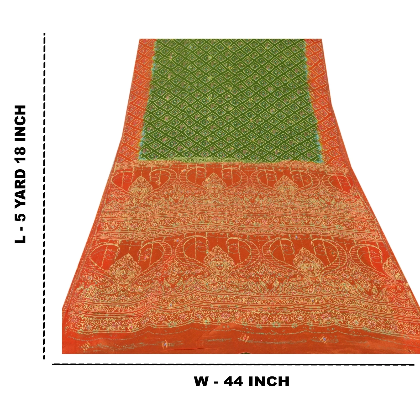 Sanskriti Vintage Green Sarees Bandhani Printed Blend Silk Sari 5Yd Craft Fabric, PR-52084-Green-Printed Floral Design-Blend Silk-9