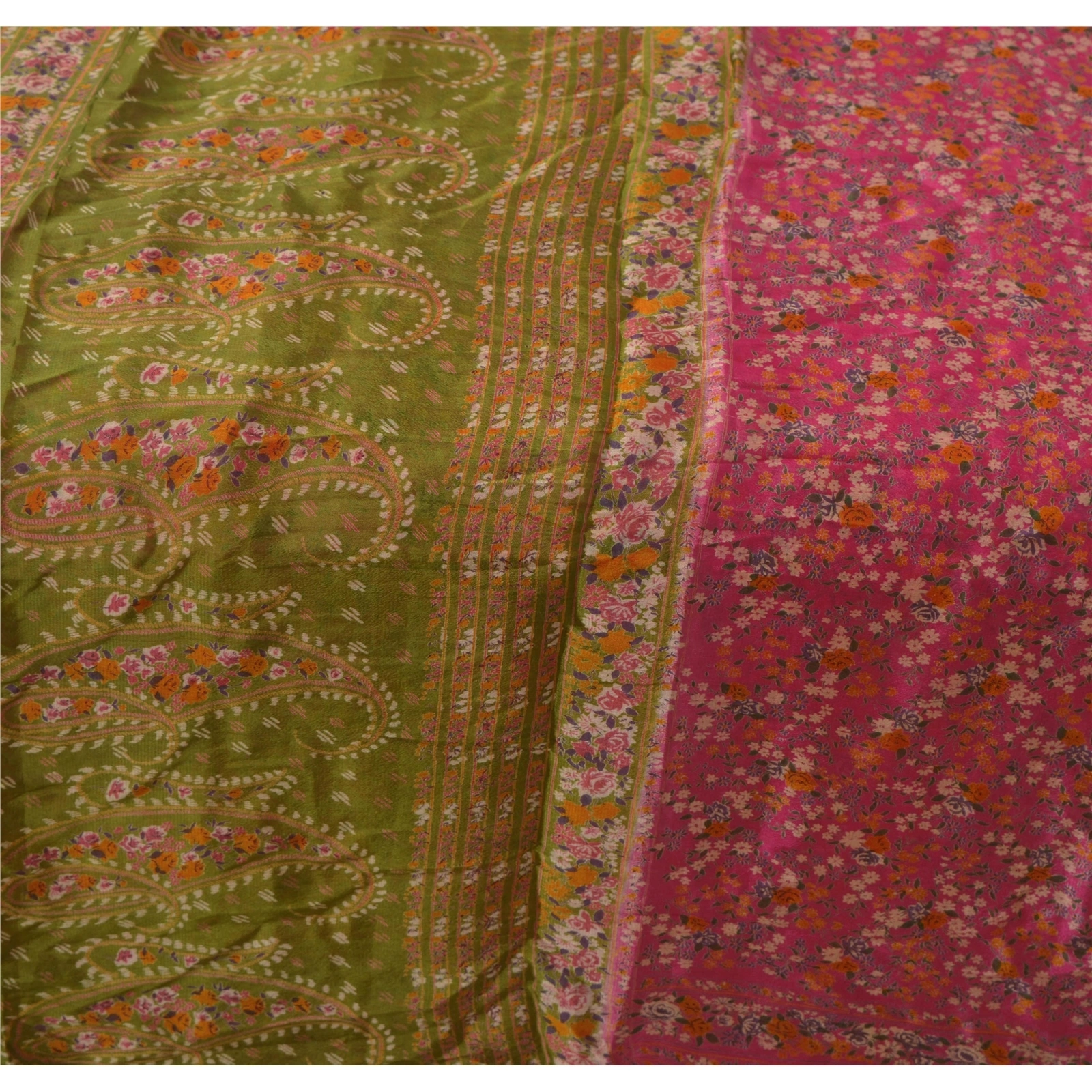 Sanskriti Vintage Pink Indian Sari Printed Blend Silk Sarees Craft 5 Yard Fabric, PR-52109-Pink-Printed Floral Design-Pure Silk-6