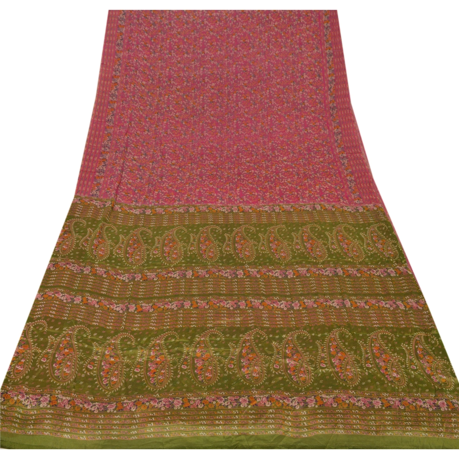 Sanskriti Vintage Pink Indian Sari Printed Blend Silk Sarees Craft 5 Yard Fabric, PR-52109-Pink-Printed Floral Design-Pure Silk-8