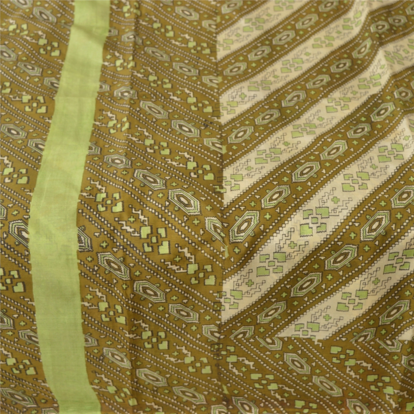 Sanskriti Vintage Green Sarees 100% Pure Silk Printed Craft 5 Yard Fabric Sari, PR-52216-Green-100% Pure Silk-3