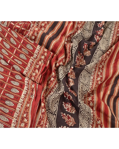 Sanskriti Vintage Dark Red Sarees Blend Silk Printed Craft Sewing Fabric Sari, PR-52287-Dark Red-Blend Silk-1