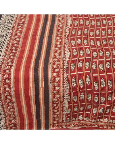 Sanskriti Vintage Dark Red Sarees Blend Silk Printed Craft Sewing Fabric Sari, PR-52287-Dark Red-Blend Silk-3
