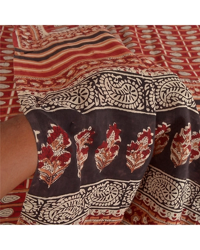 Sanskriti Vintage Dark Red Sarees Blend Silk Printed Craft Sewing Fabric Sari, PR-52287-Dark Red-Blend Silk-5
