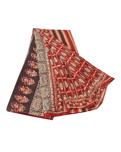 Sanskriti Vintage Dark Red Sarees Blend Silk Printed Craft Sewing Fabric Sari, PR-52287-Dark Red-Blend Silk-6