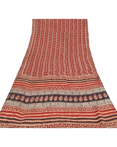 Sanskriti Vintage Dark Red Sarees Blend Silk Printed Craft Sewing Fabric Sari, PR-52287-Dark Red-Blend Silk-7