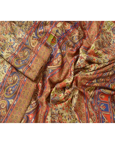 Sanskriti Vintage Indian Sarees Art Silk Printed Sari Craft Sewing Soft Fabric, PR-52319-Cream-Art ( Artificial) Silk-1
