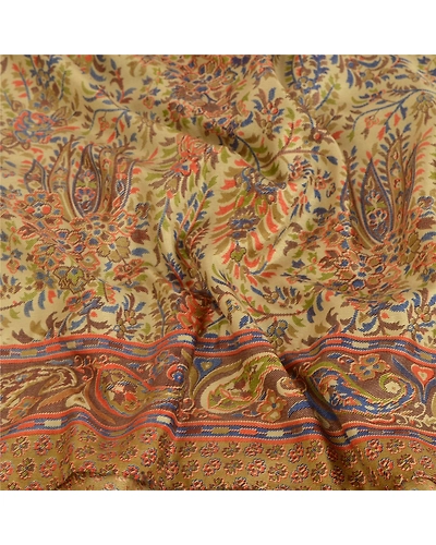 Sanskriti Vintage Indian Sarees Art Silk Printed Sari Craft Sewing Soft Fabric, PR-52319-Cream-Art ( Artificial) Silk-5