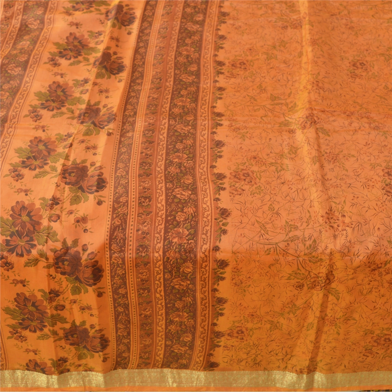 Sanskriti Vintage Peach Sarees Pure Silk Printed Craft Fabric Zari Border Sari, PR-52406-Dark Peach-100% Pure Silk-3