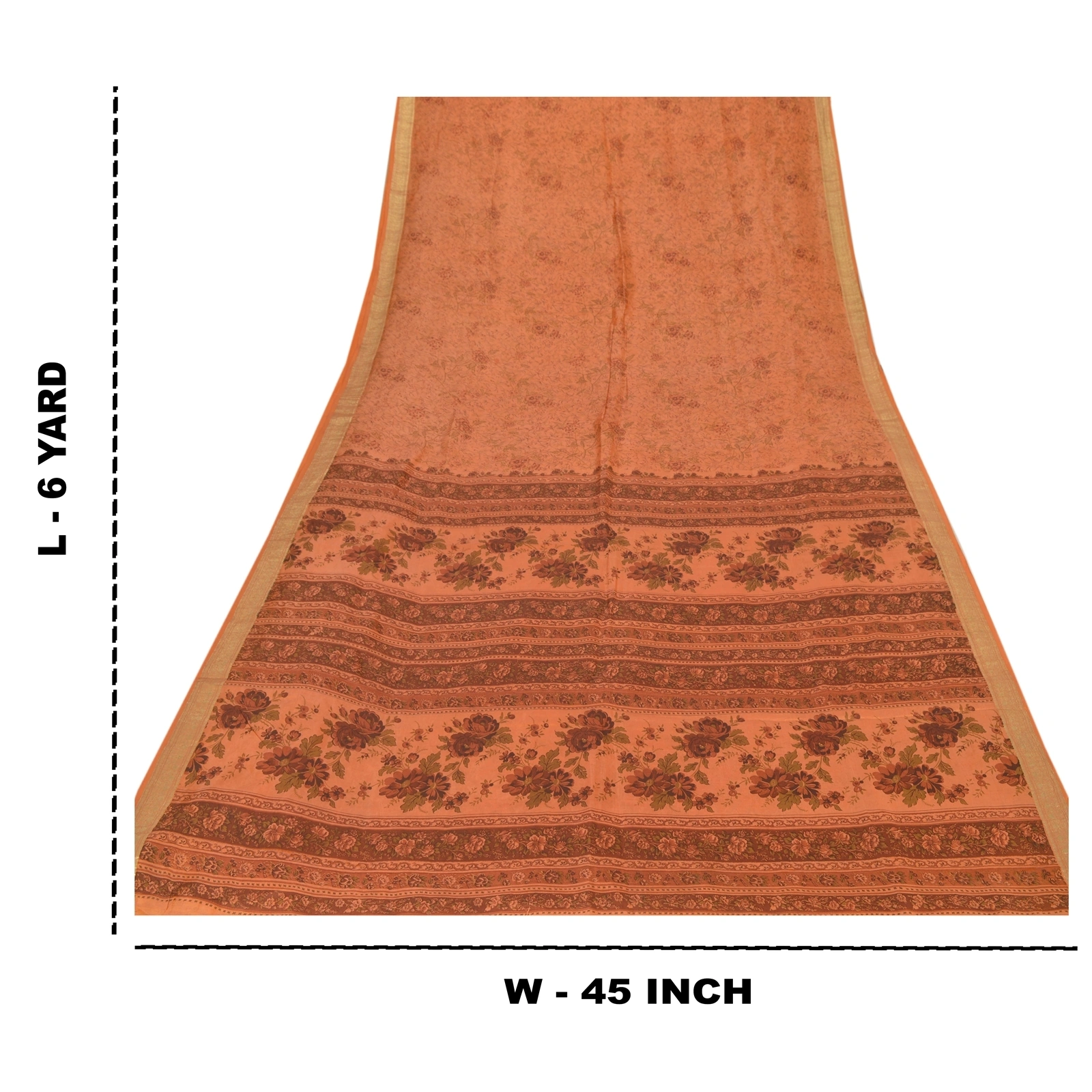 Sanskriti Vintage Peach Sarees Pure Silk Printed Craft Fabric Zari Border Sari, PR-52406-Dark Peach-100% Pure Silk-8