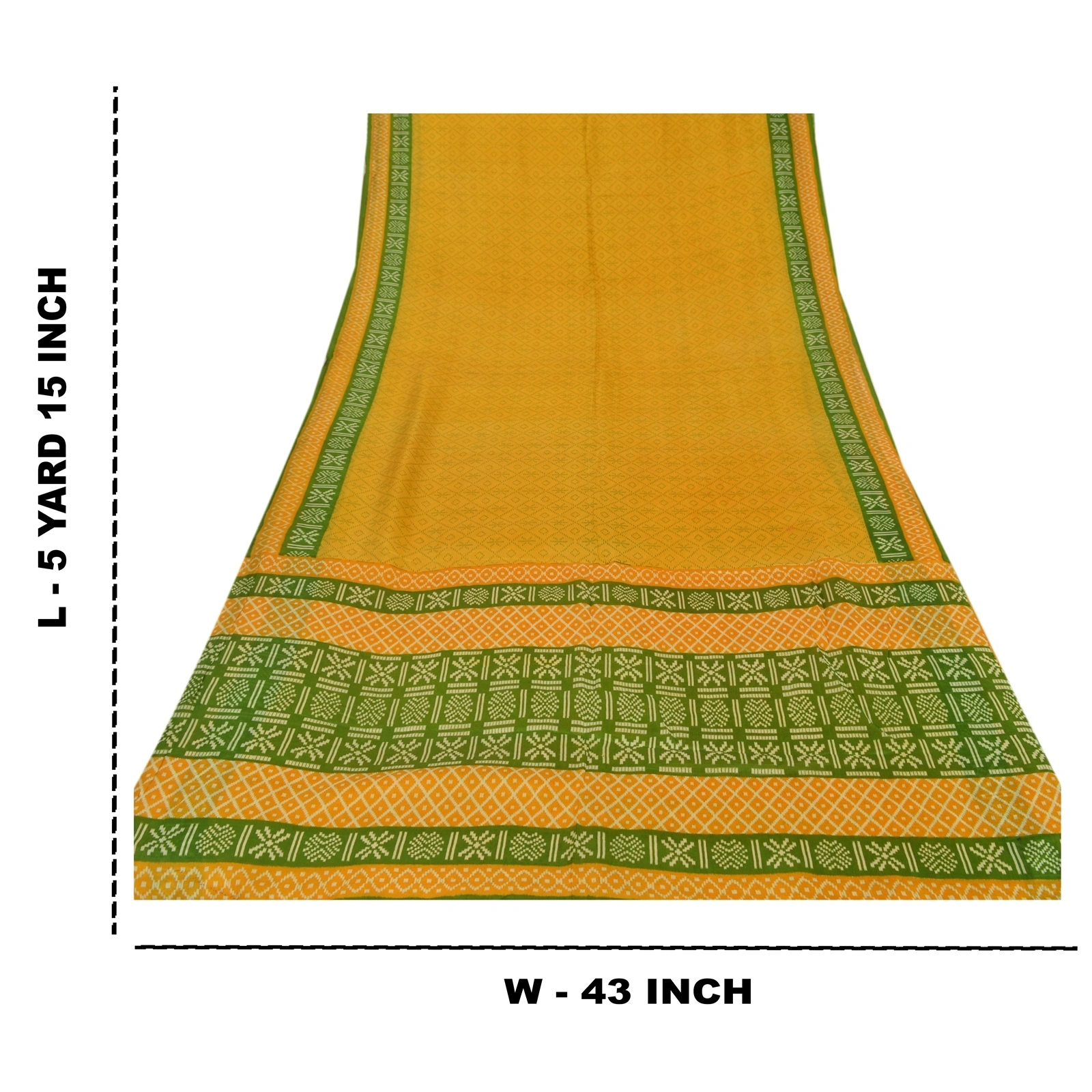 Sanskriti Vintage Yellow Sarees 100% Pure Silk Printed Fabric Craft 5 Yard Sari, PR-52430-Yellow &amp; Green-Printed Work-100% Pure Silk-8