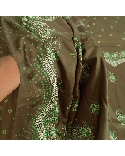 Sanskriti Vintage Dark Red Sarees Art Silk Printed Fabric Craft Sewing Soft Sari, PR-52432-Dark Green-Printed Work-Art (Artificial) Silk-5