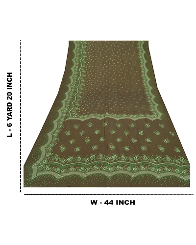 Sanskriti Vintage Dark Red Sarees Art Silk Printed Fabric Craft Sewing Soft Sari, PR-52432-Dark Green-Printed Work-Art (Artificial) Silk-8
