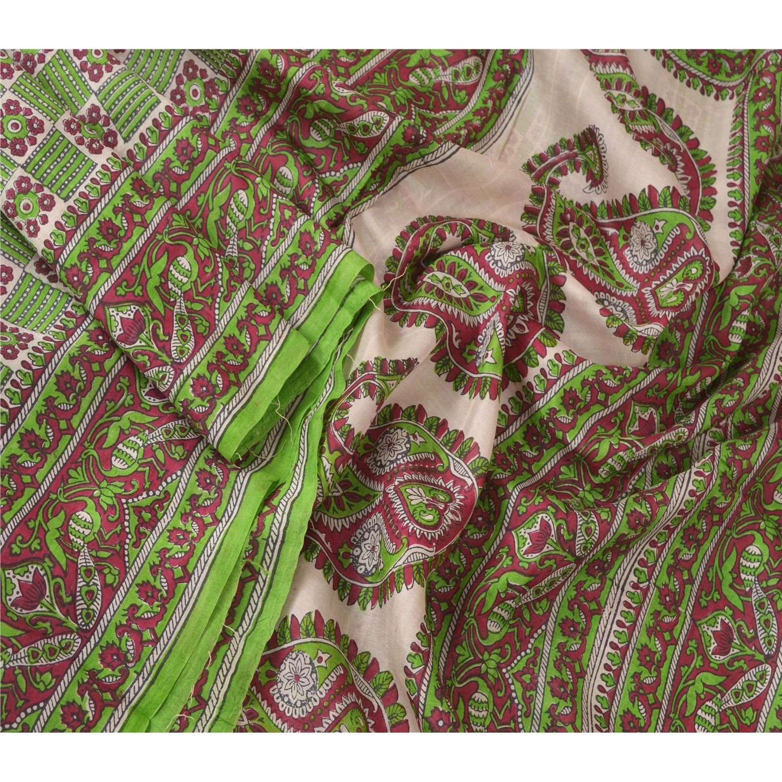 Sanskriti Vintage Green Sarees 100% Pure Silk Printed Fabric Craft Sewing Sari, PR-52443-Green-Printed Work-100% Pure Silk-1