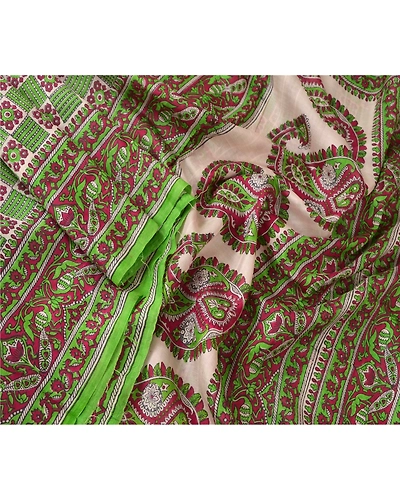 Sanskriti Vintage Green Sarees 100% Pure Silk Printed Fabric Craft Sewing Sari, PR-52443-Green-Printed Work-100% Pure Silk-1