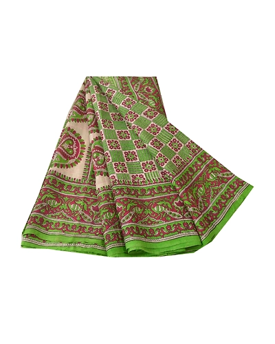Sanskriti Vintage Green Sarees 100% Pure Silk Printed Fabric Craft Sewing Sari, PR-52443-Green-Printed Work-100% Pure Silk-6