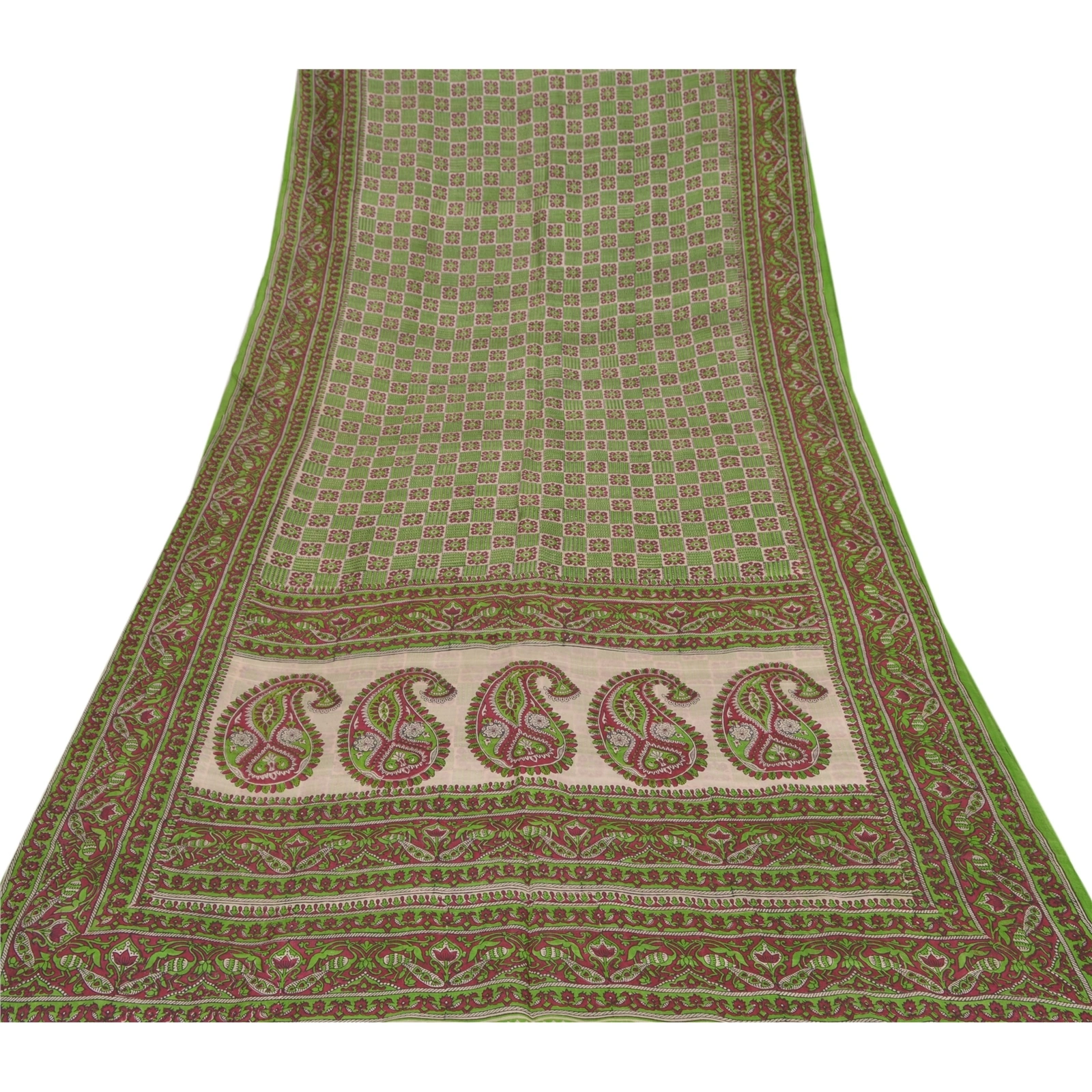 Sanskriti Vintage Green Sarees 100% Pure Silk Printed Fabric Craft Sewing Sari, PR-52443-Green-Printed Work-100% Pure Silk-7