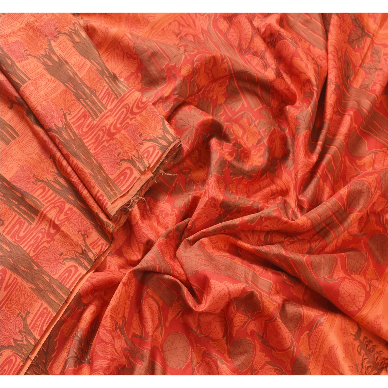 Sanskriti Vintage Dark Peach Indian Sari Pure Silk Fabric Craft Printed Sarees, PR-52596-Dark Peach-Printed Work-100% Pure Silk-1