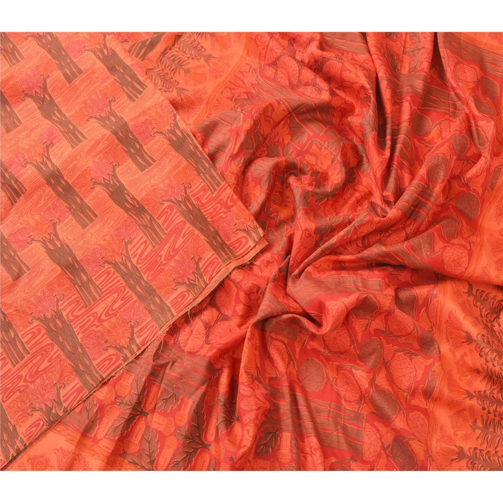 Sanskriti Vintage Dark Peach Indian Sari Pure Silk Fabric Craft Printed Sarees, PR-52596-Dark Peach-Printed Work-100% Pure Silk-2