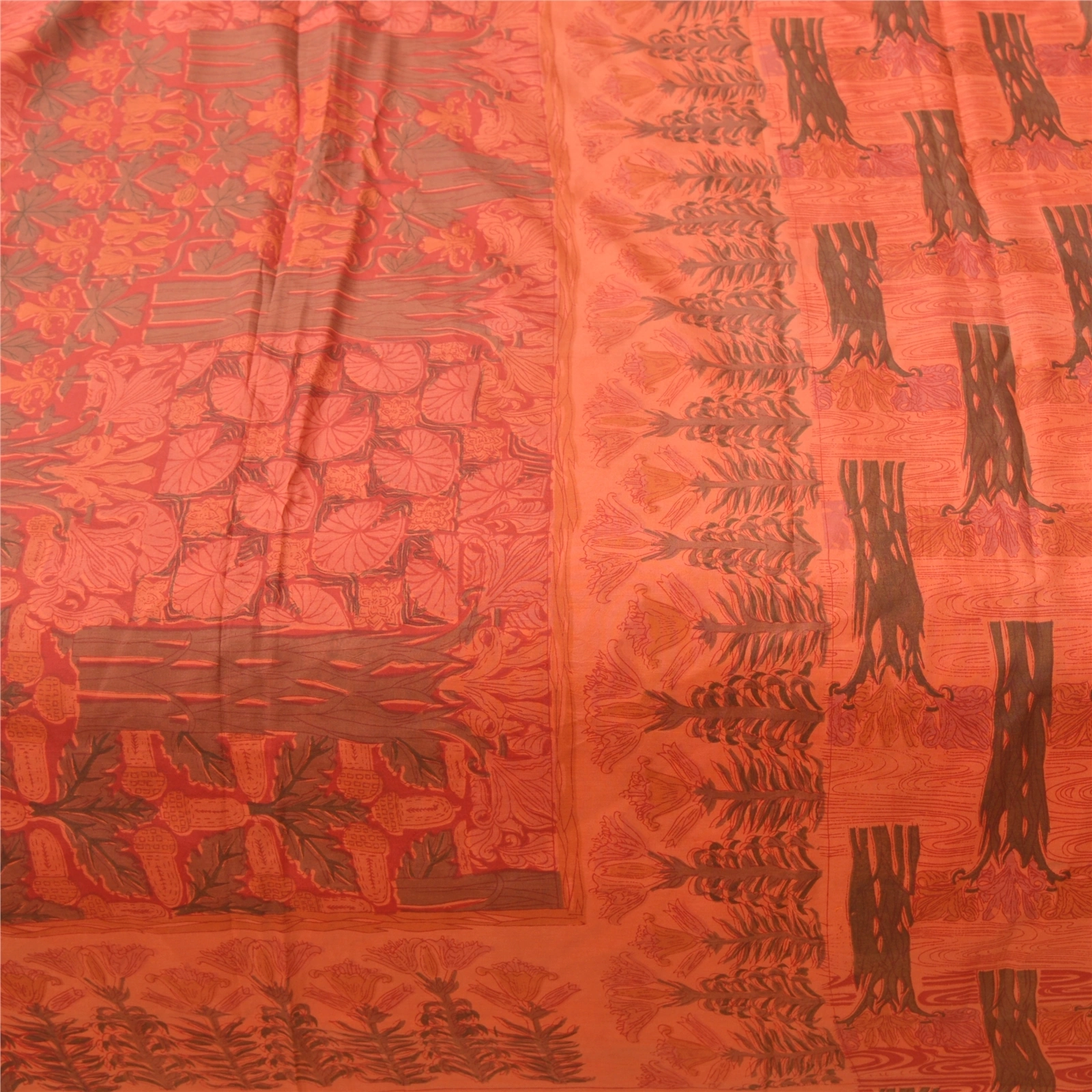 Sanskriti Vintage Dark Peach Indian Sari Pure Silk Fabric Craft Printed Sarees, PR-52596-Dark Peach-Printed Work-100% Pure Silk-3