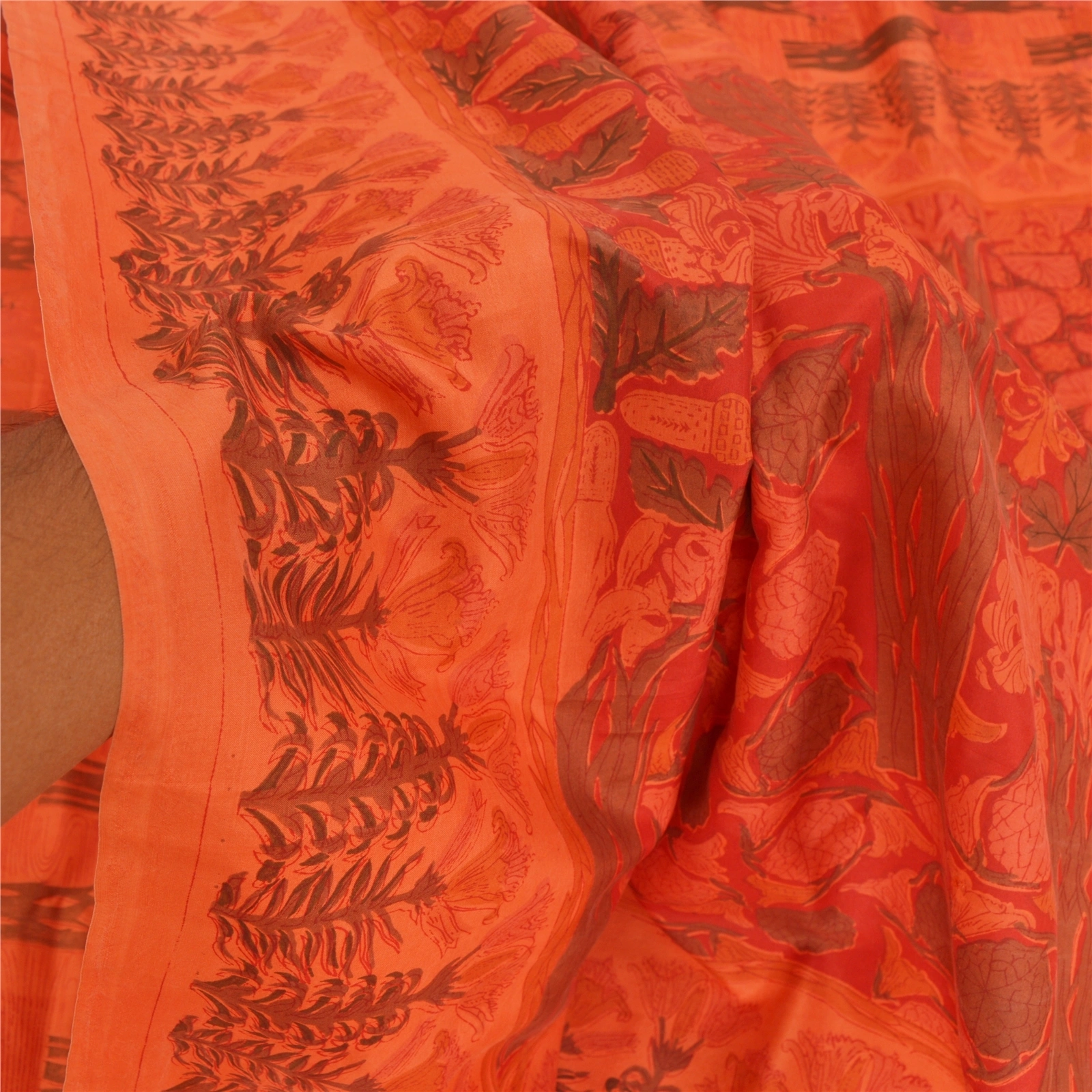 Sanskriti Vintage Dark Peach Indian Sari Pure Silk Fabric Craft Printed Sarees, PR-52596-Dark Peach-Printed Work-100% Pure Silk-5