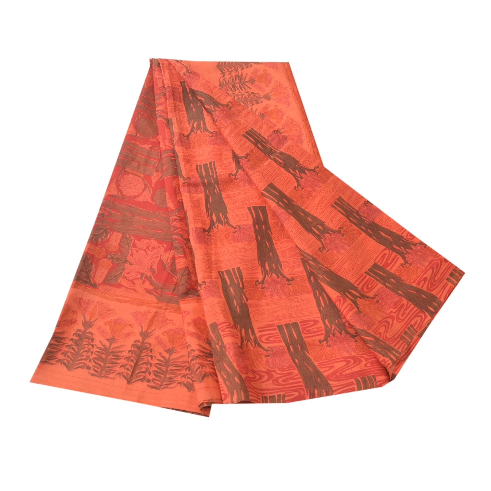 Sanskriti Vintage Dark Peach Indian Sari Pure Silk Fabric Craft Printed Sarees, PR-52596-Dark Peach-Printed Work-100% Pure Silk-6