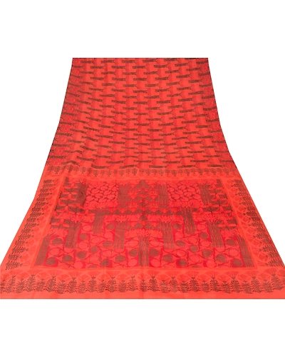 Sanskriti Vintage Dark Peach Indian Sari Pure Silk Fabric Craft Printed Sarees, PR-52596-Dark Peach-Printed Work-100% Pure Silk-7