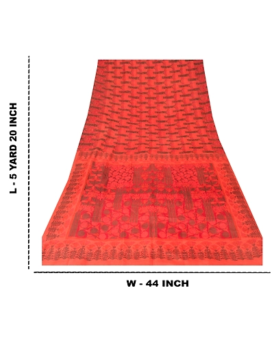 Sanskriti Vintage Dark Peach Indian Sari Pure Silk Fabric Craft Printed Sarees, PR-52596-Dark Peach-Printed Work-100% Pure Silk-8