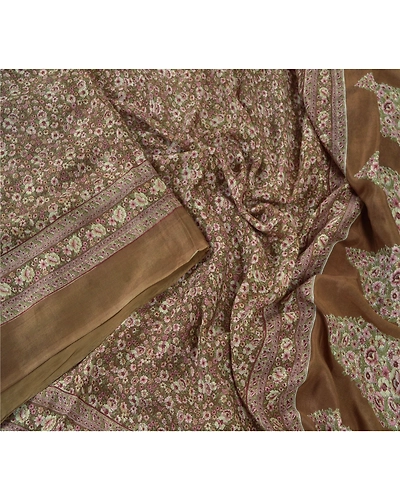 Sanskriti Vintage Henna Green Indian Sari Pure Silk Fabric Craft Printed Sarees, PR-52602-Henna Green-Printed Work-100% Pure Silk-2
