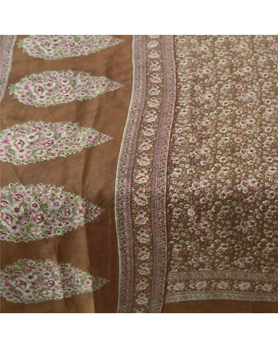 Sanskriti Vintage Henna Green Indian Sari Pure Silk Fabric Craft Printed Sarees, PR-52602-Henna Green-Printed Work-100% Pure Silk-3