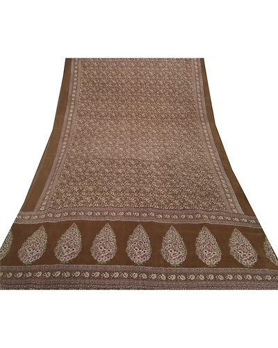 Sanskriti Vintage Henna Green Indian Sari Pure Silk Fabric Craft Printed Sarees, PR-52602-Henna Green-Printed Work-100% Pure Silk-7
