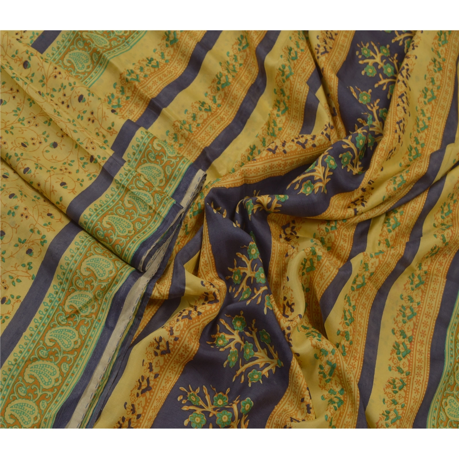 Sanskriti Vintage Yellow Sarees 100% Pure Silk Fabric Craft Printed Soft Sari, PR-52625-Yellow-Printed Work-100% Pure Silk-1