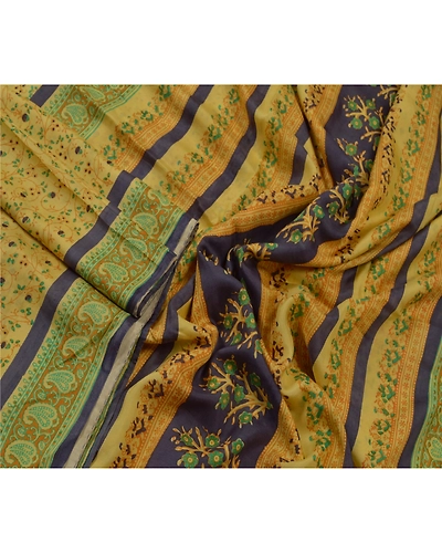 Sanskriti Vintage Yellow Sarees 100% Pure Silk Fabric Craft Printed Soft Sari, PR-52625-Yellow-Printed Work-100% Pure Silk-1