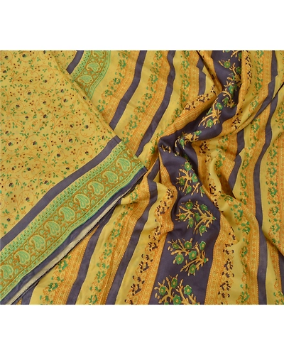 Sanskriti Vintage Yellow Sarees 100% Pure Silk Fabric Craft Printed Soft Sari, PR-52625-Yellow-Printed Work-100% Pure Silk-2