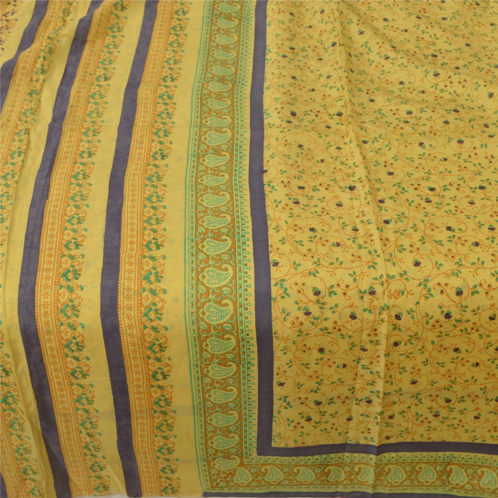 Sanskriti Vintage Yellow Sarees 100% Pure Silk Fabric Craft Printed Soft Sari, PR-52625-Yellow-Printed Work-100% Pure Silk-3