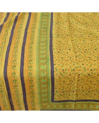 Sanskriti Vintage Yellow Sarees 100% Pure Silk Fabric Craft Printed Soft Sari, PR-52625-Yellow-Printed Work-100% Pure Silk-3