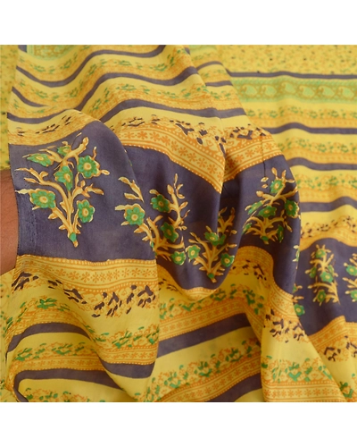 Sanskriti Vintage Yellow Sarees 100% Pure Silk Fabric Craft Printed Soft Sari, PR-52625-Yellow-Printed Work-100% Pure Silk-5