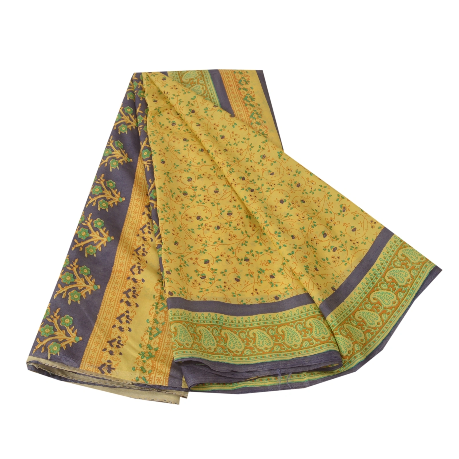 Sanskriti Vintage Yellow Sarees 100% Pure Silk Fabric Craft Printed Soft Sari, PR-52625-Yellow-Printed Work-100% Pure Silk-6