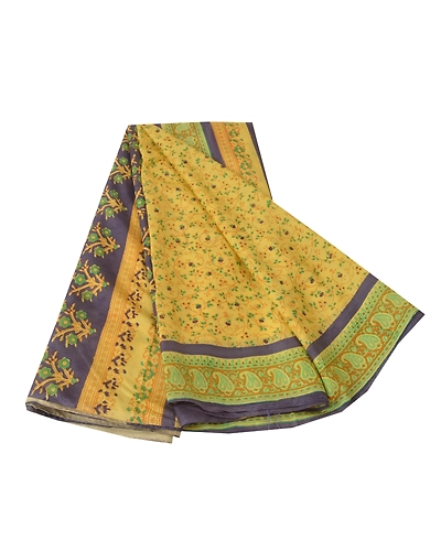 Sanskriti Vintage Yellow Sarees 100% Pure Silk Fabric Craft Printed Soft Sari, PR-52625-Yellow-Printed Work-100% Pure Silk-6