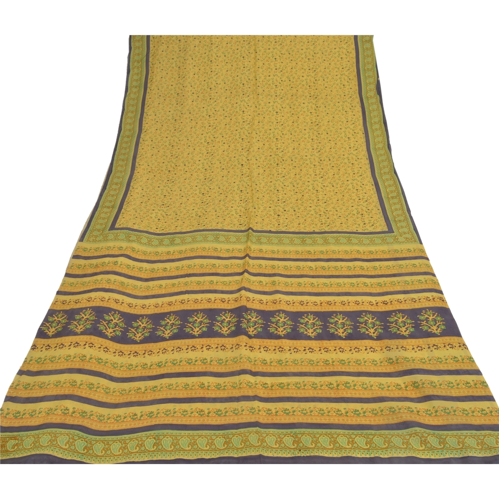 Sanskriti Vintage Yellow Sarees 100% Pure Silk Fabric Craft Printed Soft Sari, PR-52625-Yellow-Printed Work-100% Pure Silk-7