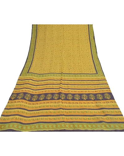 Sanskriti Vintage Yellow Sarees 100% Pure Silk Fabric Craft Printed Soft Sari, PR-52625-Yellow-Printed Work-100% Pure Silk-7