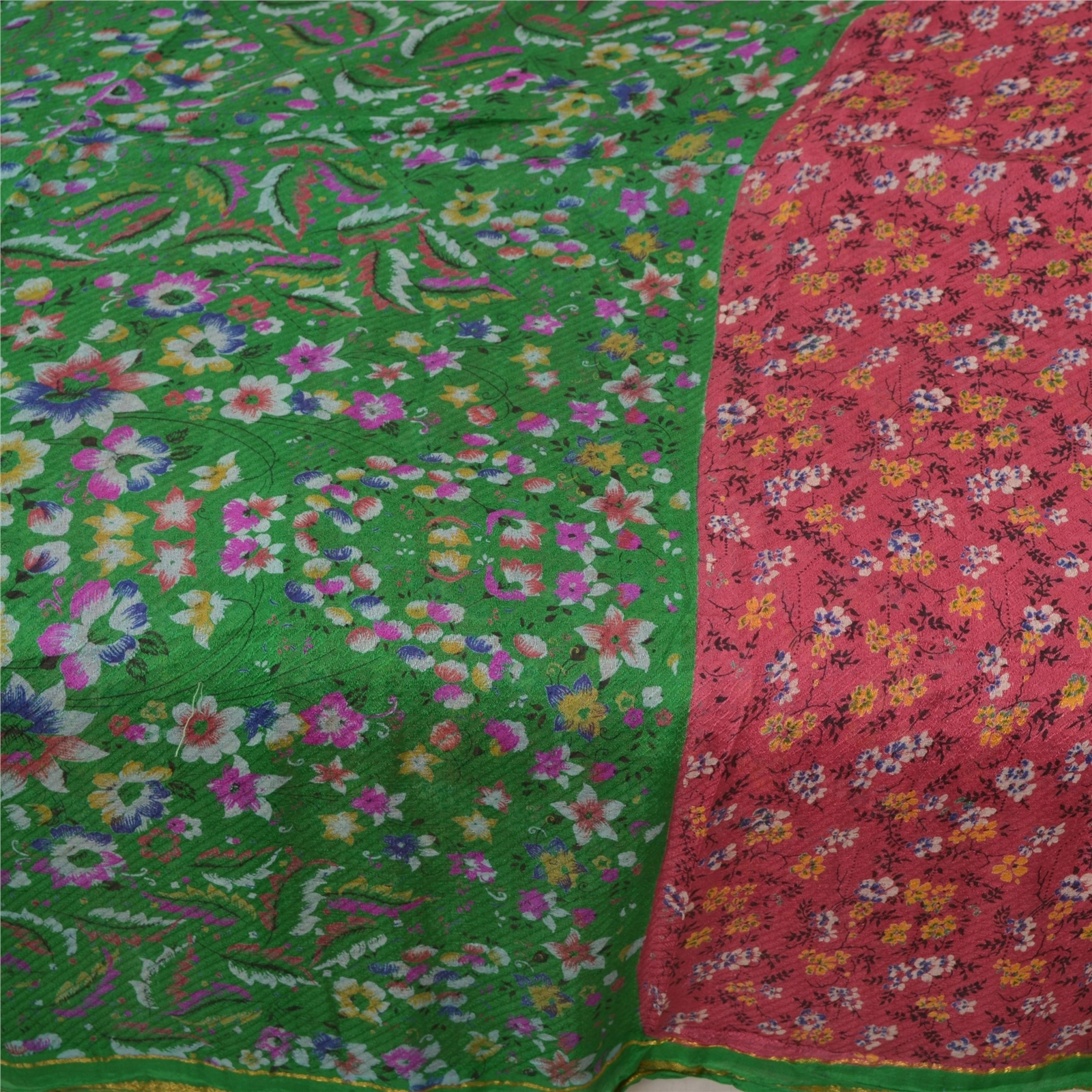 Sanskriti Vintage Pink/Green Sarees Pure Silk Fabric Print Zari Border 5Yd Sari, PR-52636-Pink &amp; Green-Printed Work-100% Pure Silk-3