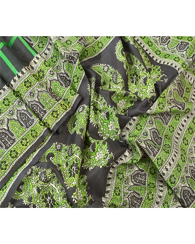 Sanskriti Vintage Green Indian Sari 100% Pure Silk Fabric Craft Printed Sarees, PR-52719-Black &amp; Green-Printed Work-100% Pure Silk-1