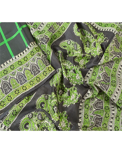 Sanskriti Vintage Green Indian Sari 100% Pure Silk Fabric Craft Printed Sarees, PR-52719-Black &amp; Green-Printed Work-100% Pure Silk-2