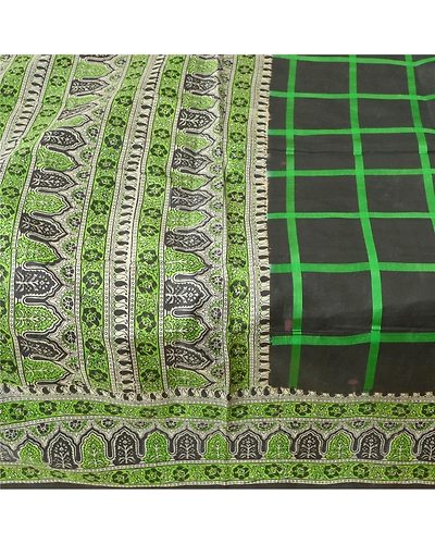 Sanskriti Vintage Green Indian Sari 100% Pure Silk Fabric Craft Printed Sarees, PR-52719-Black &amp; Green-Printed Work-100% Pure Silk-3