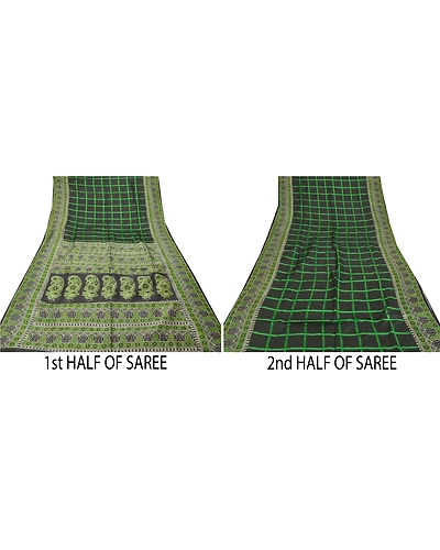 Sanskriti Vintage Green Indian Sari 100% Pure Silk Fabric Craft Printed Sarees, PR-52719-Black &amp; Green-Printed Work-100% Pure Silk-4