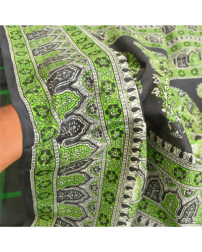 Sanskriti Vintage Green Indian Sari 100% Pure Silk Fabric Craft Printed Sarees, PR-52719-Black &amp; Green-Printed Work-100% Pure Silk-5