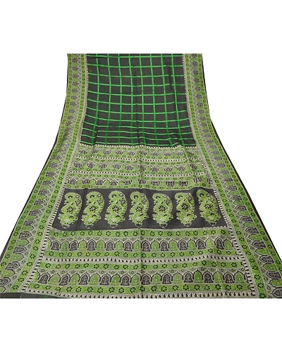 Sanskriti Vintage Green Indian Sari 100% Pure Silk Fabric Craft Printed Sarees, PR-52719-Black &amp; Green-Printed Work-100% Pure Silk-7