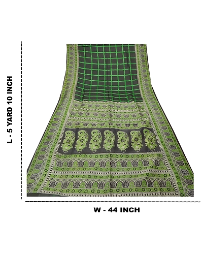 Sanskriti Vintage Green Indian Sari 100% Pure Silk Fabric Craft Printed Sarees, PR-52719-Black &amp; Green-Printed Work-100% Pure Silk-8