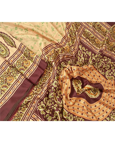 Sanskriti Vintage Cream Sari Art Silk Fabric Craft Printed Sewing 5 Yard Sarees, PR-52724-Cream-Printed Work-Art (Artificial) Silk-1