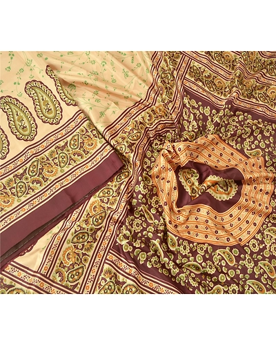 Sanskriti Vintage Cream Sari Art Silk Fabric Craft Printed Sewing 5 Yard Sarees, PR-52724-Cream-Printed Work-Art (Artificial) Silk-2